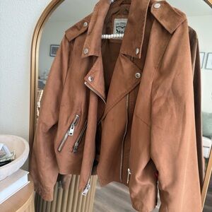 Levi's Women's Suede-Look Moto Jacket in Cognac Brown